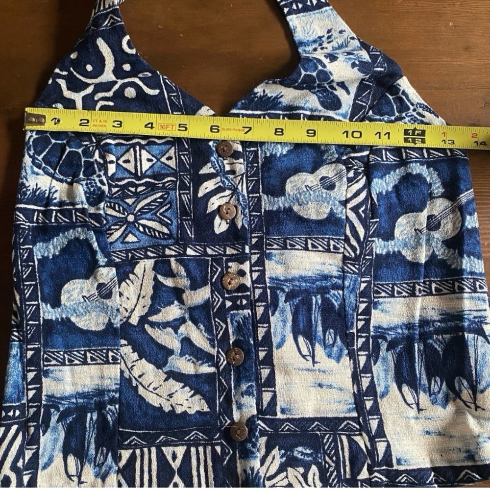 Vintage Hilo Hattie Women’s Hawaiian Blue White Cotton Halter Top Festival SMALL - Picture 8 of 10